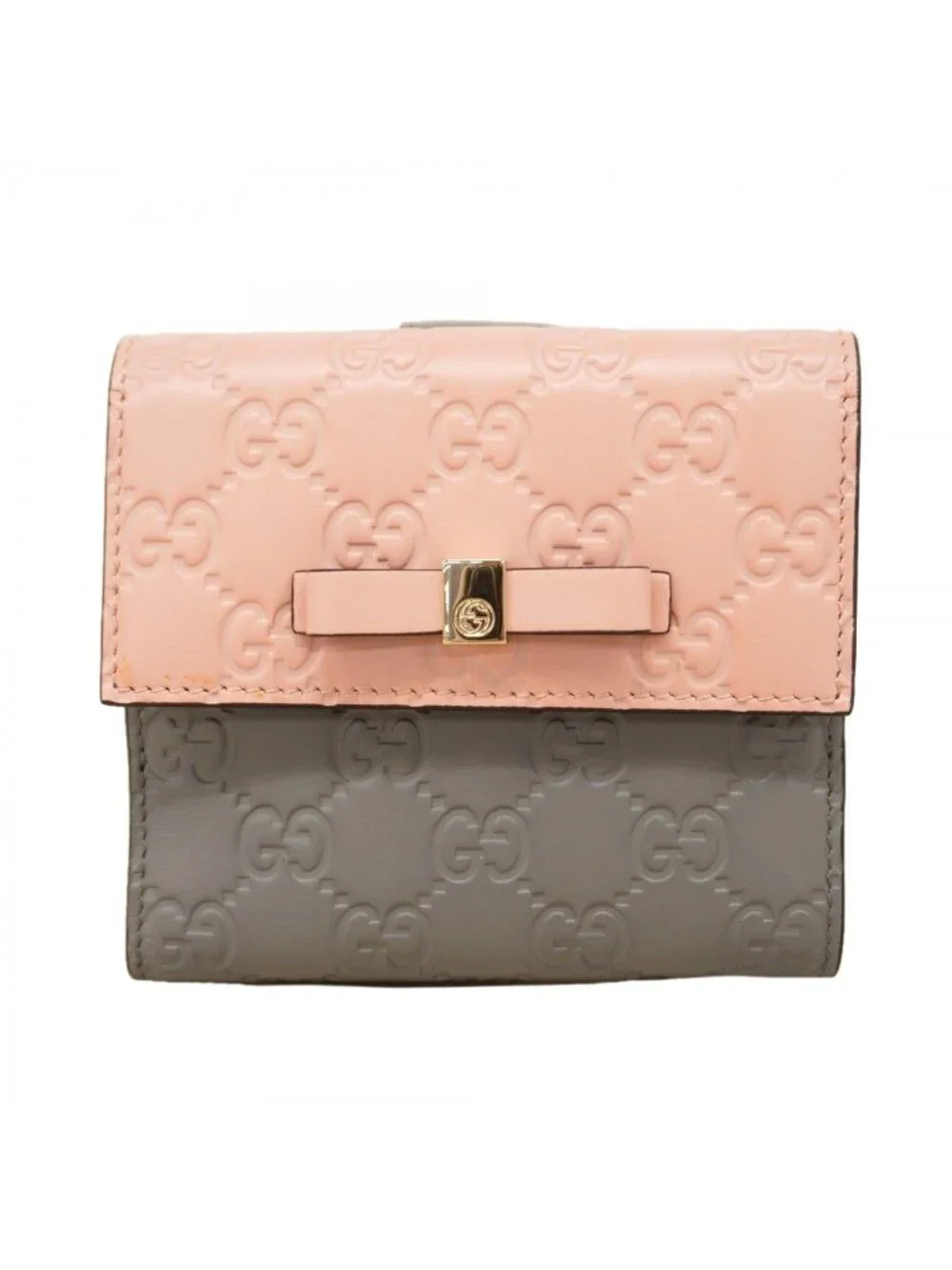 ★SOLD★ Gucci Wallet Guccissima Leather Gray Pink Champagne Gold - Picture 1 of 7